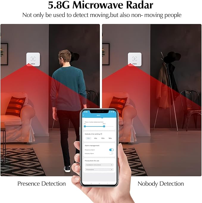 eMylo WiFi Human Presence Sensor 3 Pack, WiFi Millimeter Wave Radar Detection - No Hub Needed, 24/7 Smart Motion Detection for Home & Business, Compatible with TUYA/Smart Life(2.4 GHz Wi-Fi Required)