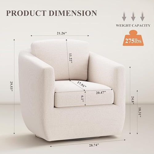 360° Comfy Swivel Accent Armchair with Pillow - Fully Assembled Living Room Single Sofa No-Sag Foam & Sturdy Metal Base, Swivel Accent Chair for Bedroom Living Room, Office, Beige