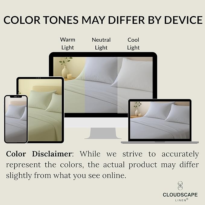 Cloud Scape Linen 100% Egyptian Cotton Sheets for Queen Size Bed, 400 Thread Count, 4 Pieces Bedding Set, Hotel Quality, Silky Soft, Deep Pockets up to 17”, Light Grey