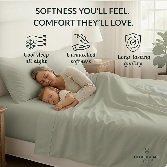 Cloud Scape Linen 100% Egyptian Cotton California King Sheet Set, 400 Thread Count,4 Pieces Luxury Bedding Set, Hotel Quality, Silky Soft, Breathable and Durable, Deep Pockets up to 17, Mineral