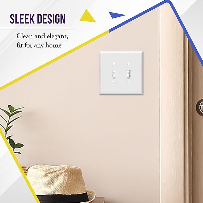 ENERLITES Jumbo Double Toggle Switch Cover, Large Two Gang Light Switch Wall Plate, Gloss Finish, Oversized 2-Gang 5.5" x 5.5", Unbreakable Polycarbonate Thermoplastic, UL Listed, 8812O-W, White