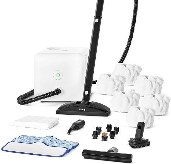 Dupray Neat Steam Cleaner with 22-Piece Accessory Kit – Versatile, Portable Steamer for Floors, Upholstery, Tiles, and More, removes 99.9% of Bacteria & Viruses* (incl. x6 Triangle Bonnets)