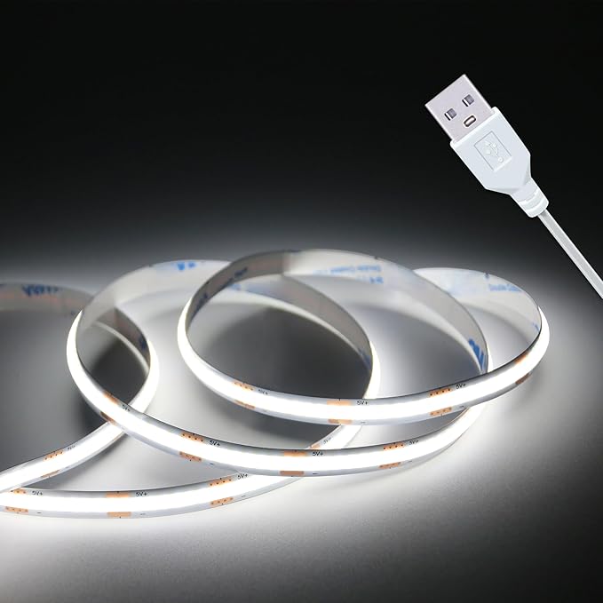 UVTaoYuan Led Strip Lights, 5V USB LED Lighting COB Short LED Strip Light White Flexible Not Dimmable led Light for Display Cabinet, Living Room,DIY Home COB Lighting Decor tv Lights (3.28FT 6500K)