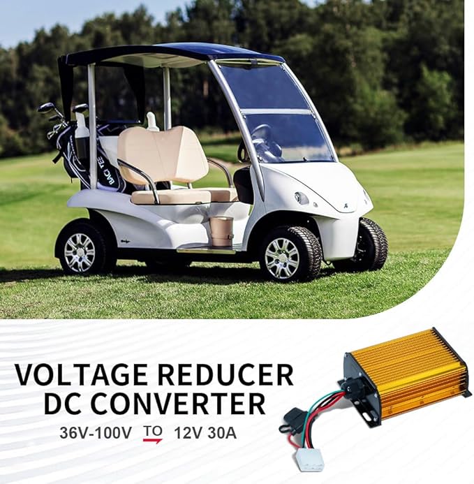 DC-DC 96V 84V 72V 60V 48V 36V to 12V Step Down Converter, 12V 30A 360W Voltage Reducer Regulator with Fuse for Golf Carts, Headlights, Taillights, Solar Panels and Radios (Golden)
