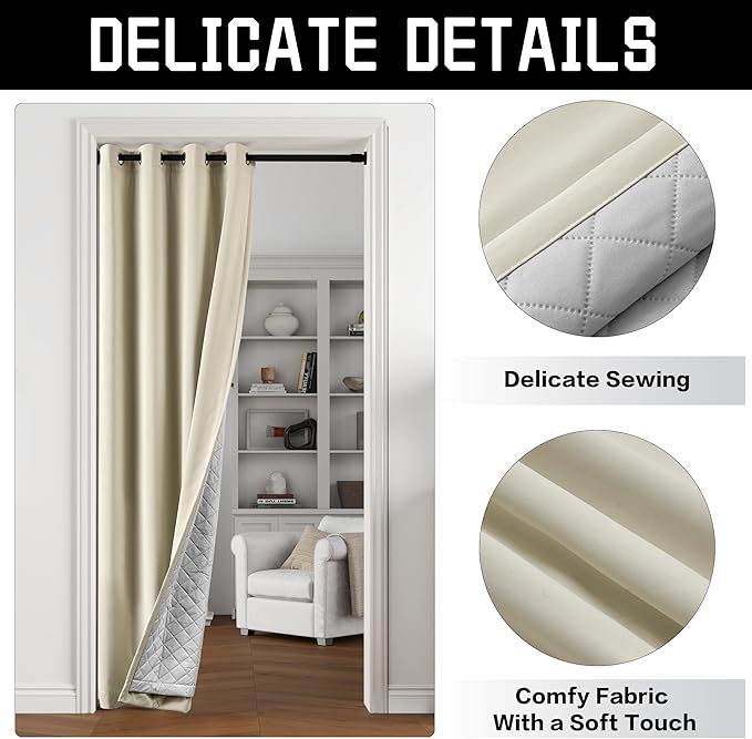 Beige 3-in-1 Layers Noise Reducing Curtains for Bedroom Light Blocking Blackout Curtains Thermal Insulation Privacy Drapes for Living Room (1 Panel, Beige, 50" x 96")