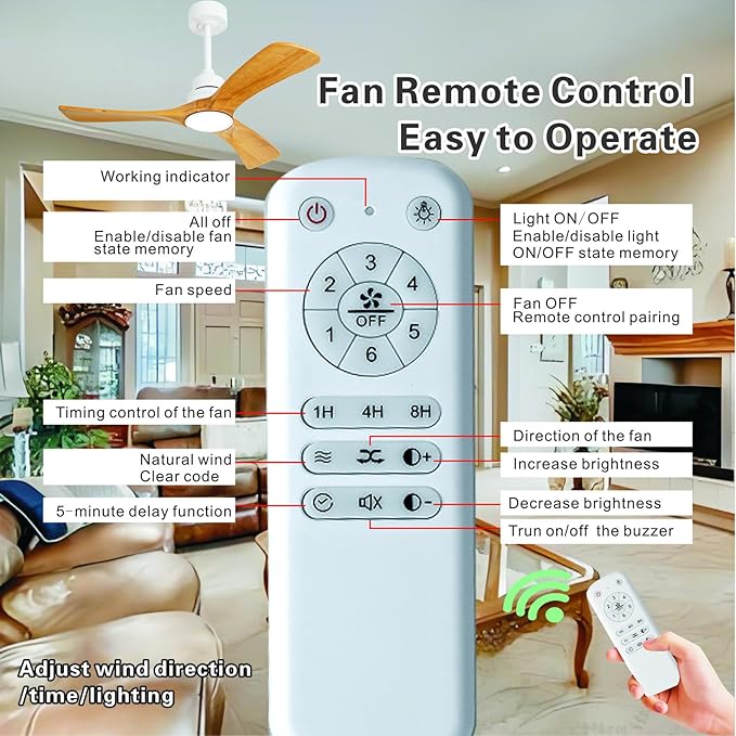 36 Inch Ceiling Fan with Light and Remote Control, 6 Speeds Reversible DC Motor,Ceiling Light 3 Wooden Blades Fan, Modern Ceiling Fans with Lights for Indoor Outdoor, Fans for Bedroom Patio Farmhouse