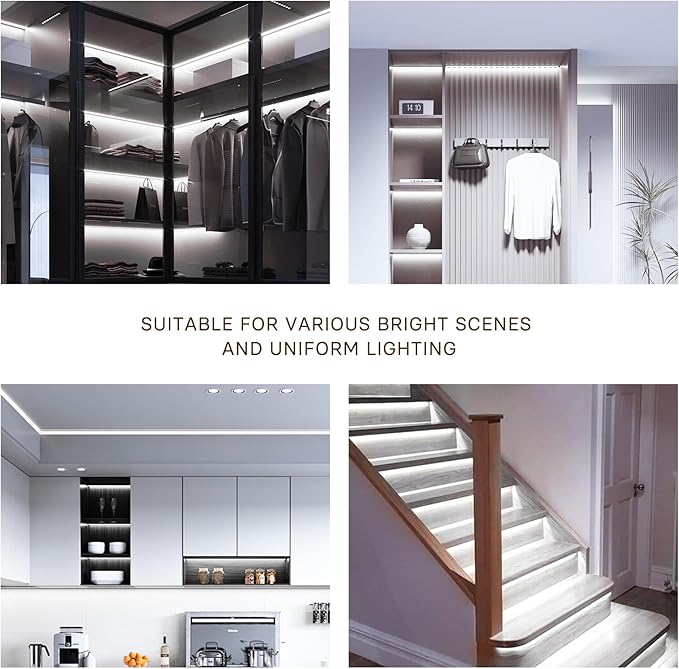 COB LED Strip Lights Cool White,24V Dimmable led Light Strip KIT with Remote and app Control,6000K 50FT/15m 8mm Wide Ra>90 Cuttable Flexible Strip Lights for Bedroom,Wardrobe,Cabinet