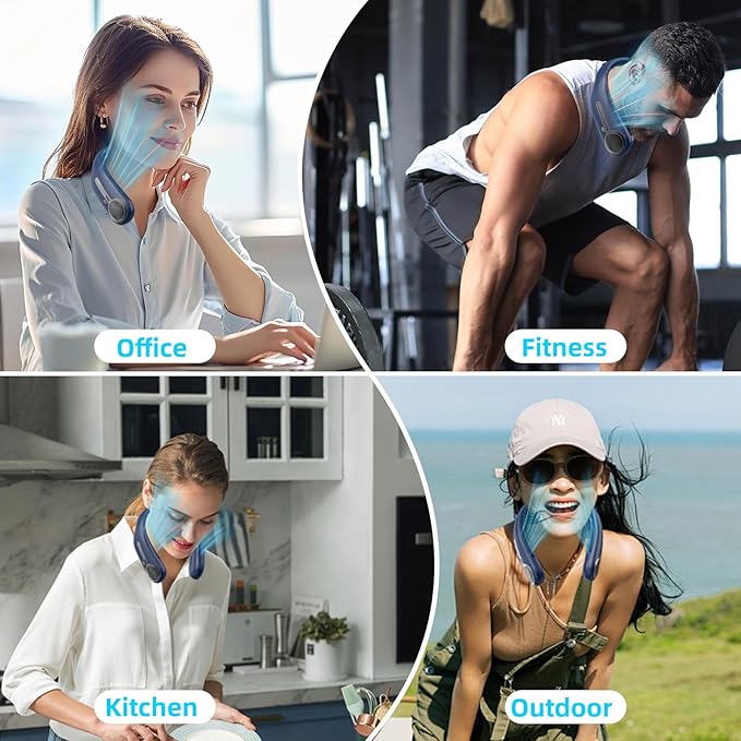 Portable Neck Fan,Hands Free Personal Wearable Bladeless Fan,6000mAh USB Rechargeable,360° Cooling,LED Display,4-Speeds,Birthday Gifts for Men Women Dad Mom,Valentines Day Gifts for Her Him (Blue)