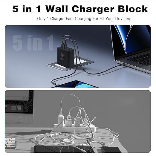 USB C Super Fasr Charger Block,60W 5Port iPhone Charger Fast Charging,2Pack Quick Multiport Phone Chargers Power Adapter Plug for iPhone 17/17 ProMax/17 Air/16 ProMax/16e/15 Pro/15Plus/14/13/12/11 Pro