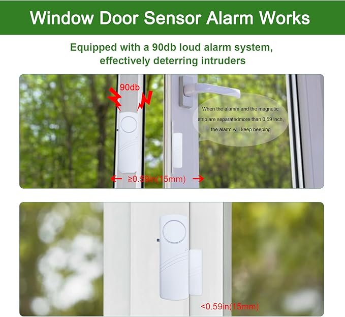 Door Window Alarm, 90dB Door Alarms Sensor for Kids Safety, Home Security, Door Window Burglar Alarm, Window Pool Alarms for Home, Apartments, Offices, Hotel Rooms (4pack)
