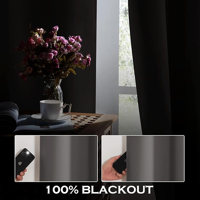 KGORGE Soundproof & Dust Particle Filtering Curtains 100% Blackout Window Cover Thermal Insulating Energy Smart Curtains for Living Room Bedroom Baby Nursery, W 52 x L 102 inches, Grey, 1 Pair