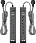 25FT Surge Protector Power Strip - 2 Pack Extension Cord with 6 Outlets 4 USB Ports, Flat Plug, 900 Joules, 15A Circuit Breaker, Wall Mount for Home Office, Dorm Essentials