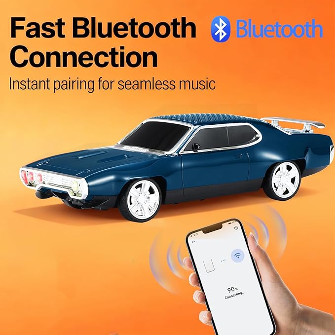 Retro Car Bluetooth Speaker with HD Stereo Sound, TWS Pairing, LED Party Lights, Built-in Microphone, Portable Wireless American Vintage-Style Bluetooth Speaker for Home, Office & Outdoor (Blue)