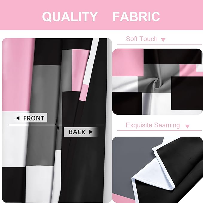 Pink 100% Blackout Curtains 45 inch Length 2 Panels Set White Grey Modern Abstract Geometric Drapes for Kitchen Black Out Curtains Insulated Room Darkening Small Window Curtains, 42Wx45L