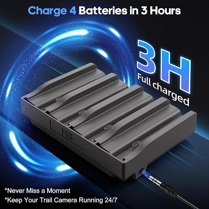 Fulpower 4-Slot Lithium Cartridge Charger - Replacement Battery Charger for TACTACAM Reveal Lithium Cartridge Charger Ultra/X/XB/XPro Trail Cameras - Fast Charging, LED Indicators, Durable Design