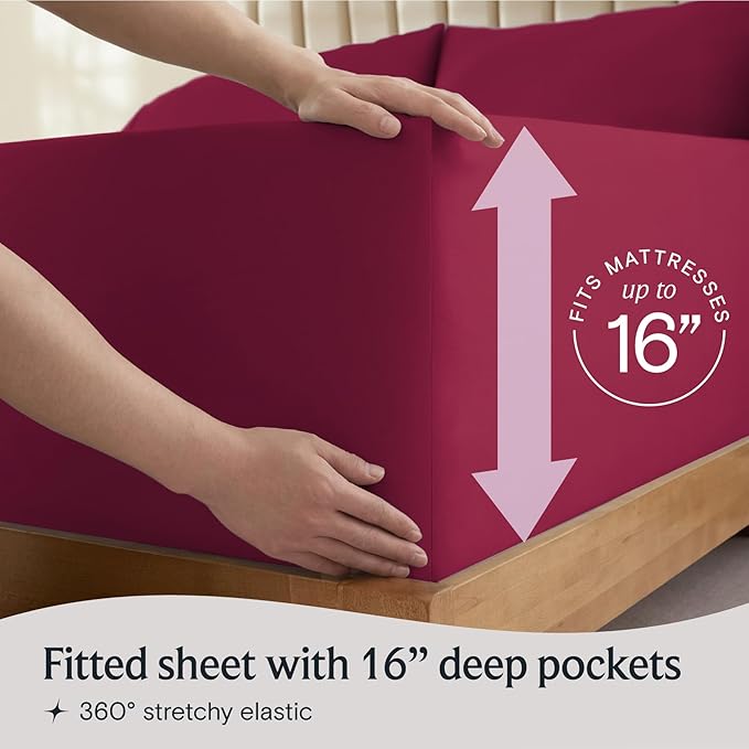 LuxClub 3 PC Twin Sheet Set, Deep Pockets Wrinkle Free Cooling Bed Sheets Hotel Bedding for Women, Men, Kids & Teens, Includes 1 Fitted Sheet, 1 Flat Sheet and 1 Pillowcase-Silky Soft Burgundy