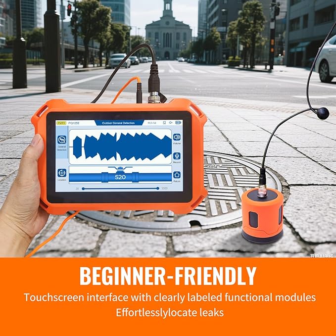 PQWT Underground Water Leak Detectors PQ125B Outdoor Wall Pipe Water Leakage Detection with Touchscreen Earphone and Carrying Case Sensor Acoustic Pipeline Sound Intensifier