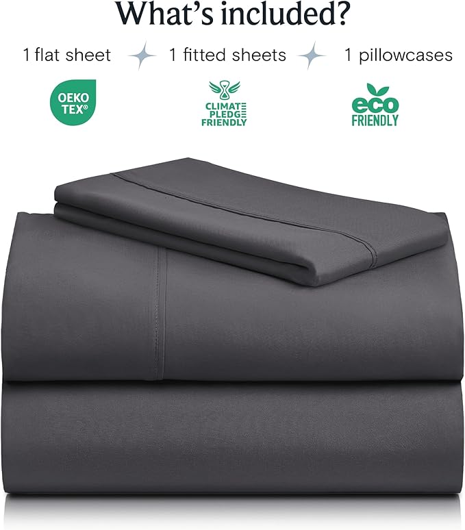 LuxClub 3 PC Twin Sheet Set, Deep Pockets Wrinkle Free Cooling Bed Sheets Hotel Bedding for Women, Men, Kids & Teens, Includes 1 Fitted Sheet, 1 Flat Sheet and 1 Pillowcase-Silky Soft Dark Grey