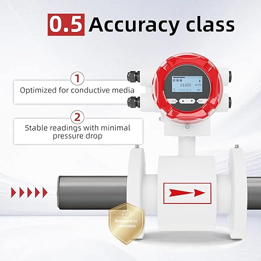 Electromagnetic Flow Meter,High-Precision Industrial Flowmeter Digital Display IP65 Protection 4-20mA Output Pipe Sensor for Wastewater, Sewage, and Seawater（DN32)