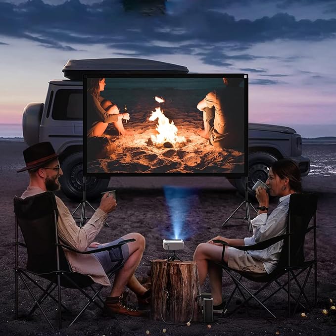 Projector Screen with Stand, Wootfairy 120 inch Portable and Foldable Indoor Outdoor Projection Screen 16:9 4K HD Rear Front Wrinkle-Free Movie Screen with Carry Bag for Home Theater Backyard Cinema