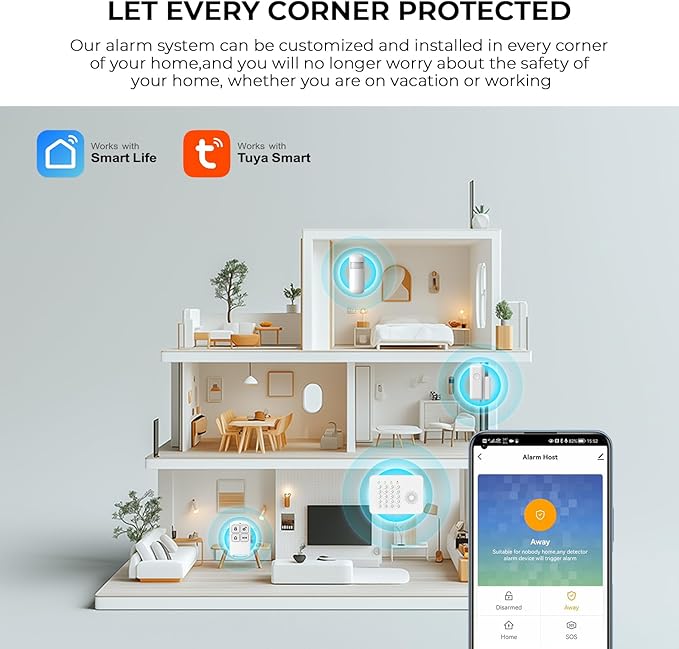 2026 WiFi+GSM/4G Home Security System with Instant Smart Life or Tuya App Real-Time Alert,Door & Window Alarms for Home for Apartment,Kids Safety,Office,NO Monthly Fees,SOS Button,Remote Control