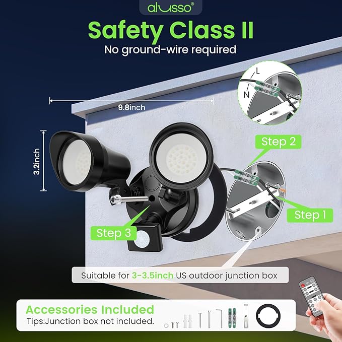 ALUSSO LED Security Lights Motion Sensor, 25W 2000LM Flood Lights Outdoor Motion Sensor with Remote, Dimmable Brightness 3000K-6500K CCT IP65 Security Light ETL Listed for House Garage Yard 1 Pack