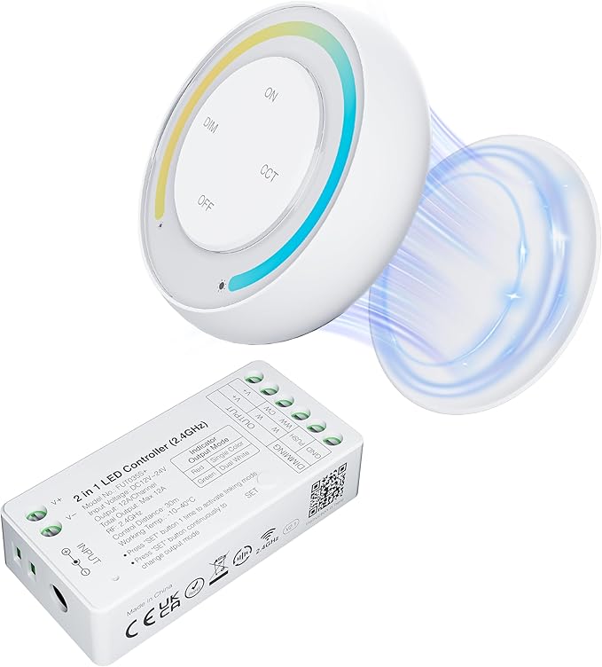 PAUTIX Single Color+CCT LED Controller Magnetic Panel Dimmer,2.4G RF Wireless Remote Control,288W High Output 2-in-1 LED Controller/Driver,for 2835/3528/5050/COB/CCT PWM LED Strip Lights,12V 24V