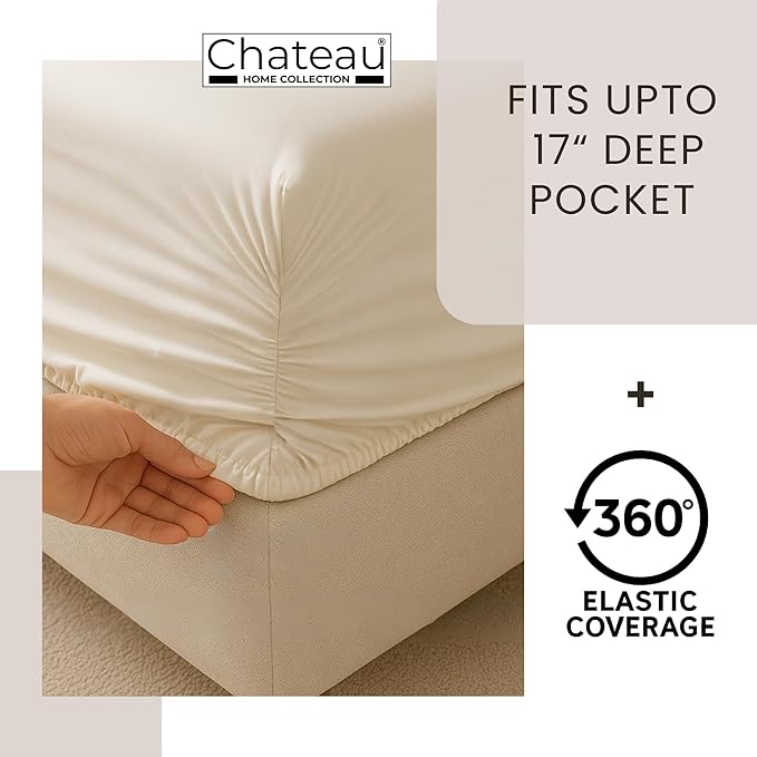 CHATEAU HOME COLLECTION California King Sheet Sets, 400 Thread Count Cotton Bed Sheets Deep Pocket Fits Upto 17", Soft & Comfy Cal King Sheets- Charcoal