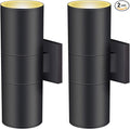 wowlite Modern Outdoor Wall Lights, Up and Down Lights Wall Mount Cylinder Sconce Matte Black, Waterproof Exterior Lights Fixture for Porch Patio Garage Front Door, Pack of 2