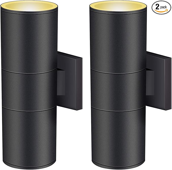 wowlite Modern Outdoor Wall Lights, Up and Down Lights Wall Mount Cylinder Sconce Matte Black, Waterproof Exterior Lights Fixture for Porch Patio Garage Front Door, Pack of 2