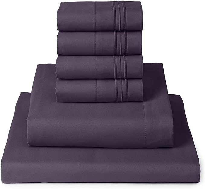 Mellanni Queen Sheet Set - 6-Piece Iconic Collection Bedding, (Including 4 Pillowcases), 16-Inch Deep Pocket, Easy Care, Extra Soft, Cooling Sheets, Brushed Microfiber - Purple