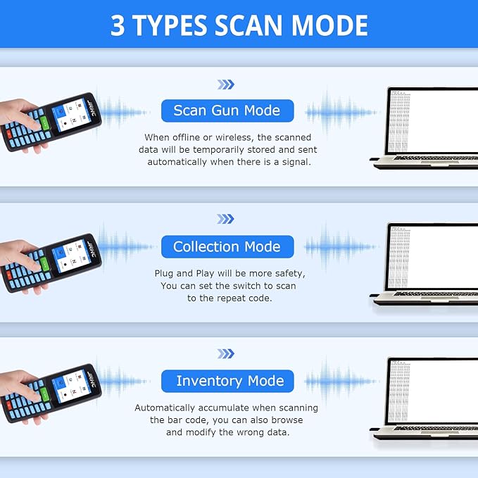 1D 2D Barcode Scanner Wireless, JRHC Portable Inventory Scanner & Data Collector Data Terminal PDT Inventory Device with Long Transmission Distance 2.4G Wireless Bar Code Reader with 2.8" LCD Screen