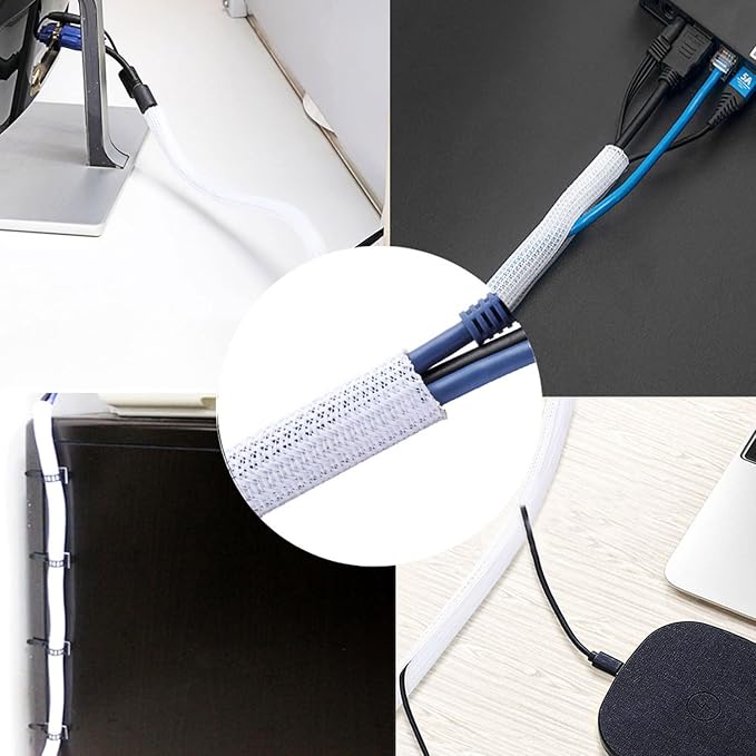 QCSIW 1/4" x25ft Split Sleeve Wire Loom Tubing - Cat-Proof Cord Protector for USB, Power, Audio/Video Cables | Chew-Resistant Cable Sleeve | Easy Install, White