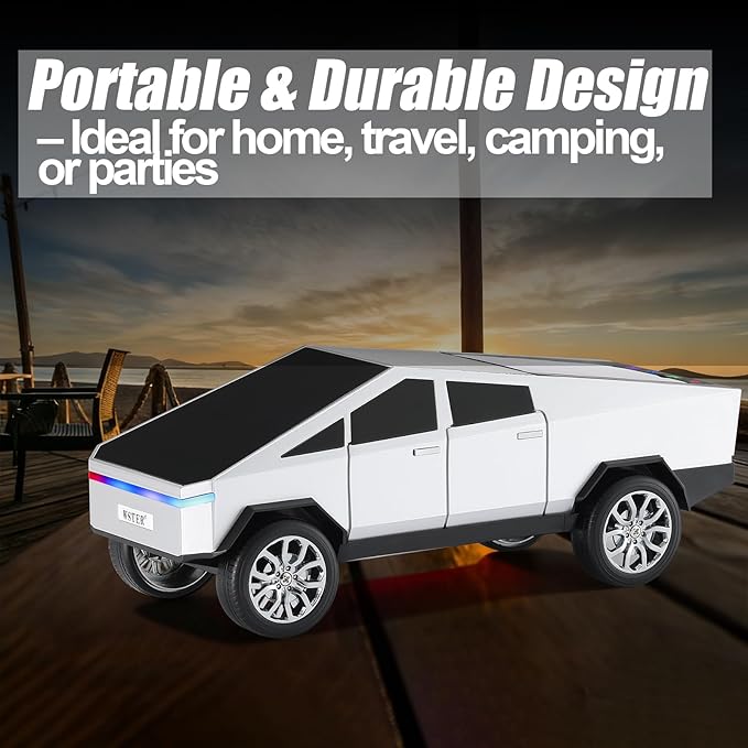 Futuristic Pickup Truck Bluetooth Speaker with LED Display Screen – Practical Gift Choice for Car Model Fans & Audio Users, TWS Stereo, FM Radio, USB/TF Playback, Front LED Headlights, Mic(Silver)