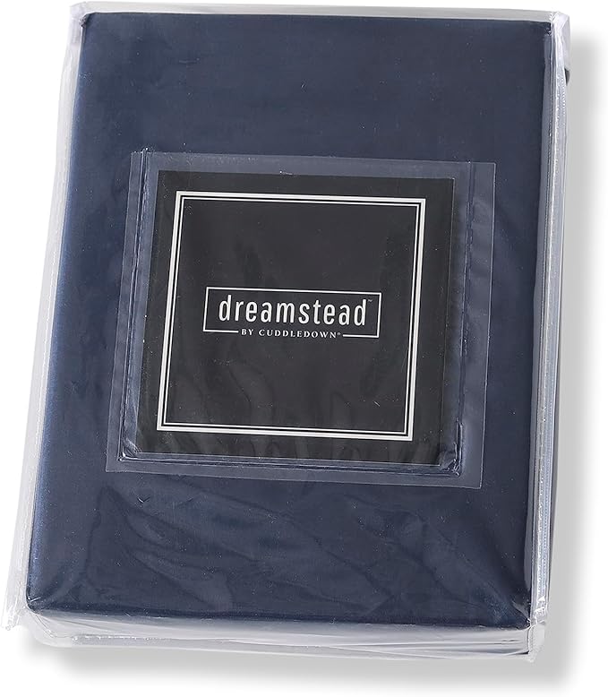 Cuddledown Dreamstead 100% Cotton Bed Sheets Set | 300 Thread Count | Luxurious Sateen Weave | Pure Combed Cotton | Soft | Wrinkle Resistant | 3 Piece Set | Navy | Twin | 39” x 75”