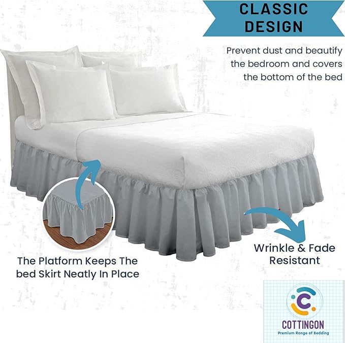 Ruffled Bed Skirt with Split Corners-Dust Ruffle - 15" Drop 100% Microfiber Soft,Sheen & Luxurious Look - Bed Skirts (Light Grey -Full)