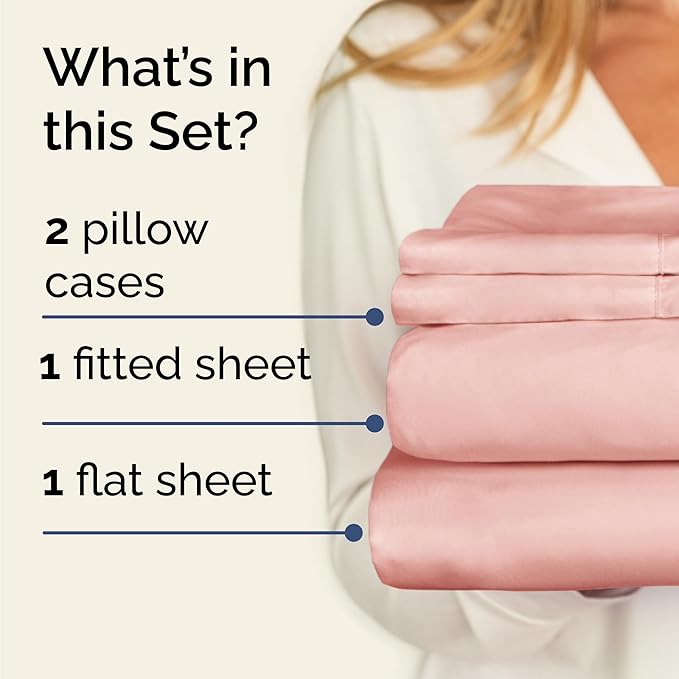 Twin 4 Piece Sheet Set - Cooling, Comfy & Breathable - Hotel Luxury Bedding, Includes Fitted Sheet for Women, Men, Kids & Teens - 1 Flat, 1 Fitted Sheet, 2 Pillowcases with Deep Pockets - Baby Pink