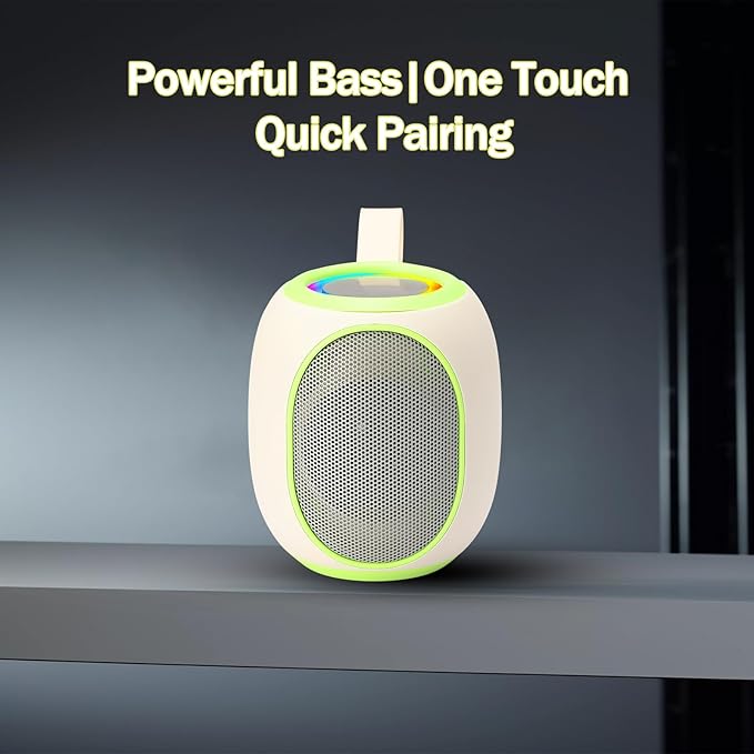 Portable Bluetooth Speaker – 8W HD audio quality, TWS stereo pairing, LED light show, compact and portable, suitable for outdoor use, can be used in cars, travel and parties, a cool teen gift(Beige)