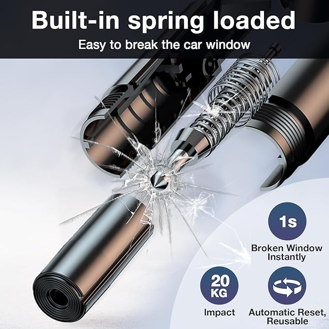 MOTORBUDDY Car Window Breaker Tool, 2-in-1 Window Breaker Seatbelt Cutter, Emergency Glass Breaker and Spring Loaded Auto Escape Tool，Car Accessories