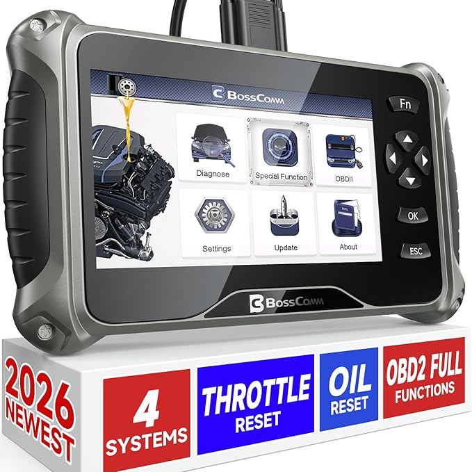 2026 BOSSCOMM IF740 OBD2 Scanner, 4 Systems ABS/SRS/Transmission/Check Engine Code Reader Scan Tool with Oil＆Throttle Resets, Car Scanner Diagnostic Tool for All Cars, Lifetime Free Update