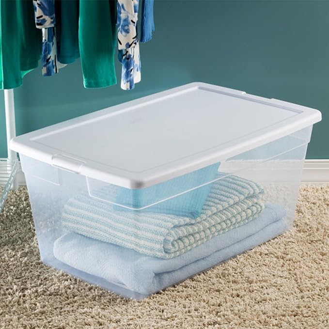 Sterilite 4-Pack 90 Quart Storage Box, Stackable Clear Plastic Bins with Snap-On Lids - Heavy-Duty Organizing Containers for Closet, Bathroom, and Office