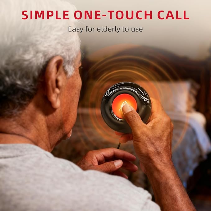 CallToU Wireless Caregiver Call Button Elderly Monitoring Alert Systems for Seniors 1 Plugin Receiver 2 Waterproof Transmitters