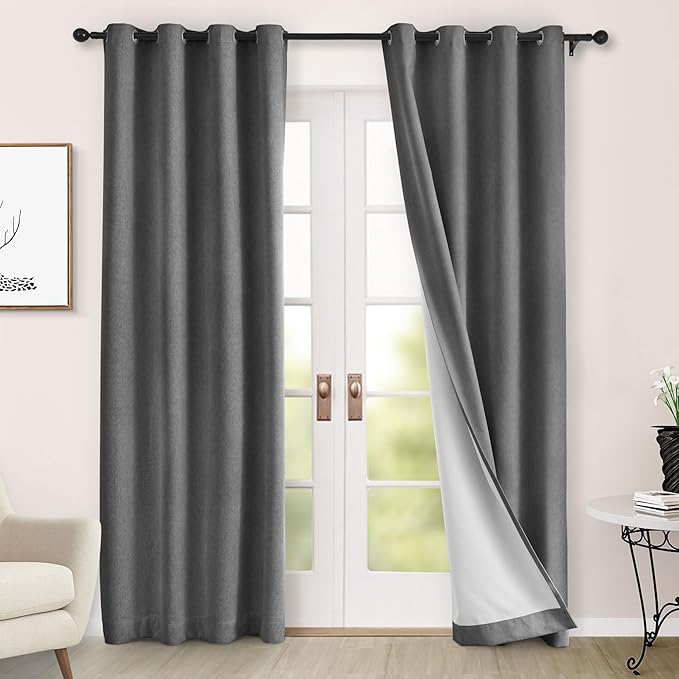 Macochico Full Blackout Curtains 84 Inches Long Insulated Noise Reducing Chenille Curtains for Living Room Bedroom Nursery Auditorium Dark Grey Curtains with Tieback Grommet 72" Wx84 L 1 Panel