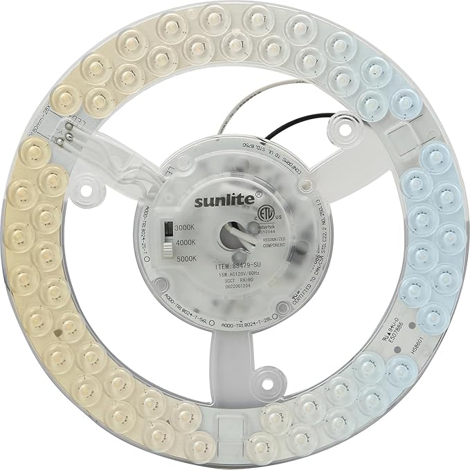 Sunlite 88479 7.3-Inch AC LED Light Engine Module, 15 Watts (100W=), 1350 Lumens, Color Selectable 30K/40K/50K, Dimmable, 50,000 Hours Life Span, 120v, ETL Listed