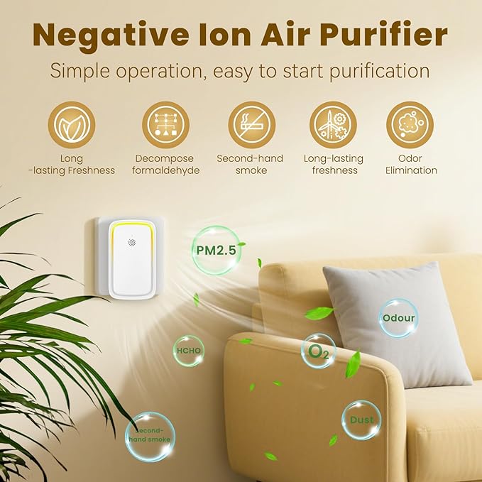 4Pack Air Ionizer for Home Negative Ion Air Purifier Plug In, Quiet Air Freshener Mini Portable Filterless Air Cleaner for Bedroom, Office (4Pack)