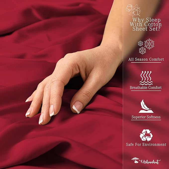 URBANHUT 800 Thread Count 100% Cotton Full Size Sheets, Luxury 4 Piece Full Bedsheets, Hotel Sheets Sateen Finish - Better Than Egyptian, 16" Elasticized Deep Pocket - Burgundy