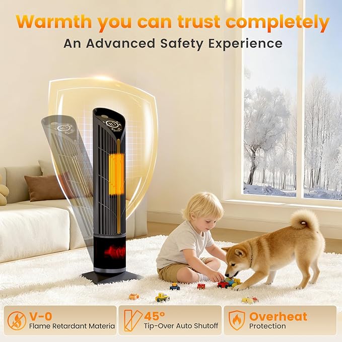 Auertech 28" Space Heater with Humidifier & LED Lights, 3 in 1 Electric Space Heater with 3D Flame, Oscillating Room Heaters with Eco Mode, 12H Timer, Space Heaters for Indoor Use Large Room, Bedroom
