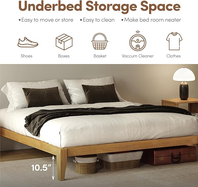 Thor Bed Frame Full - Solid Wood Platform Bed - Japanese Joinery Bed Frame - Wood Slat Support - No Box Spring Needed - Easy Assembly - Minimalist & Modern Style (Light Brown)