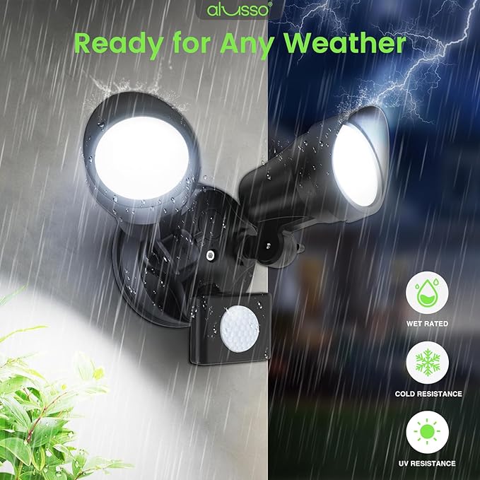 ALUSSO LED Security Lights Motion Sensor, 25W 2000LM Flood Lights Outdoor Motion Sensor with Remote, Dimmable Brightness 3000K-6500K CCT IP65 Security Light ETL Listed for House Garage Yard 1 Pack