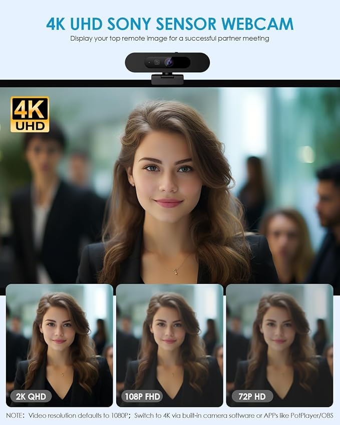 MOERTEK 4K Webcam for PC, Ultra 4K HD, AI Auto Framing, Webcam for Streaming, Auto Focus, Dual Noise Reducing Mics, 5X Digital Zoom, 92°FOV, Plug and Play, Ideal for High-End Meeting, Streaming